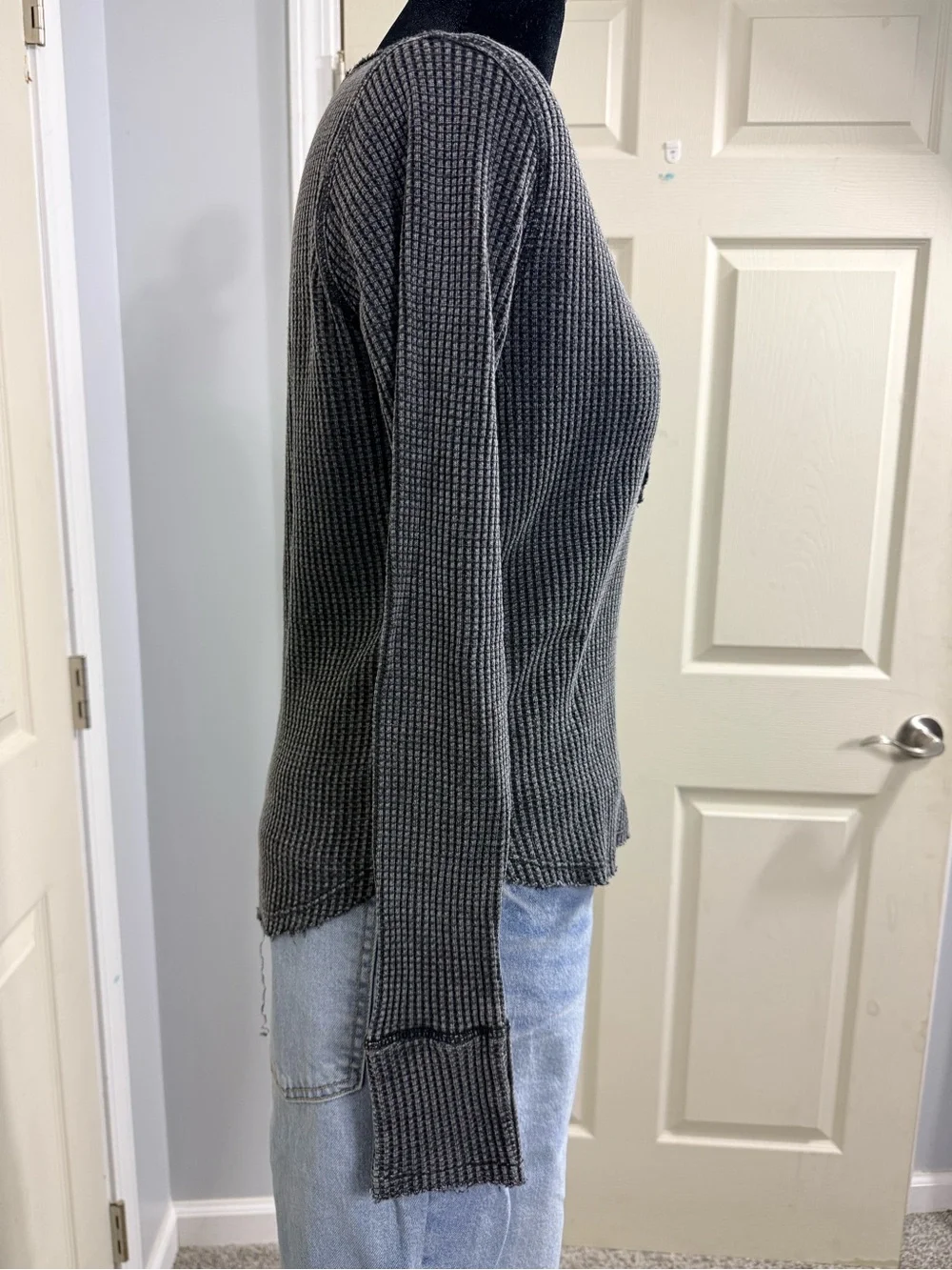 Lucky Brand Charcoal Waffle Knit Henley Long-Sleeve Top - Picture 4 of 7